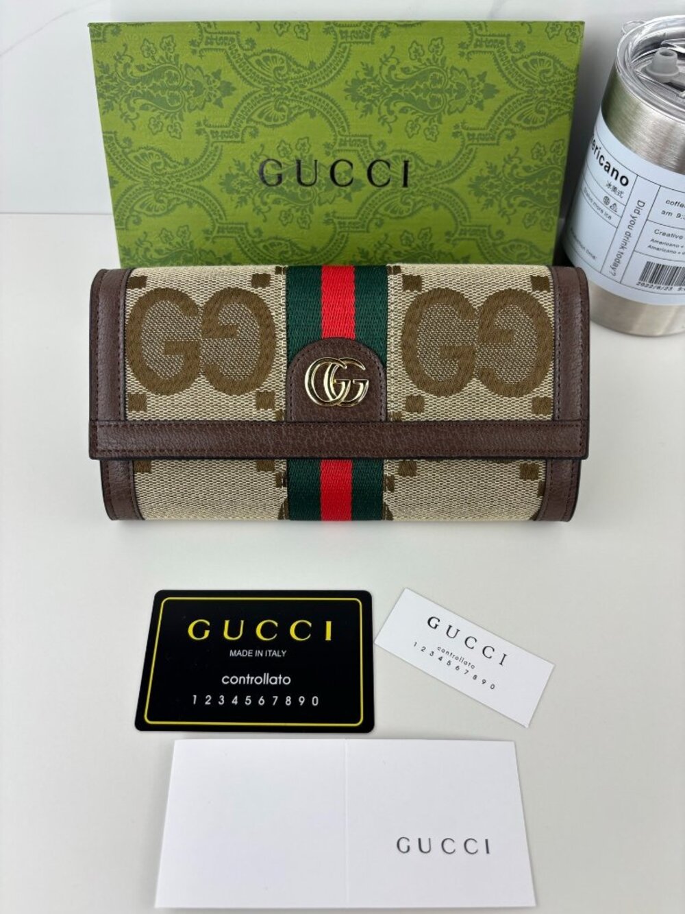 Gucci Ophidia Jumbo GG Canvas Long Flap Wallet